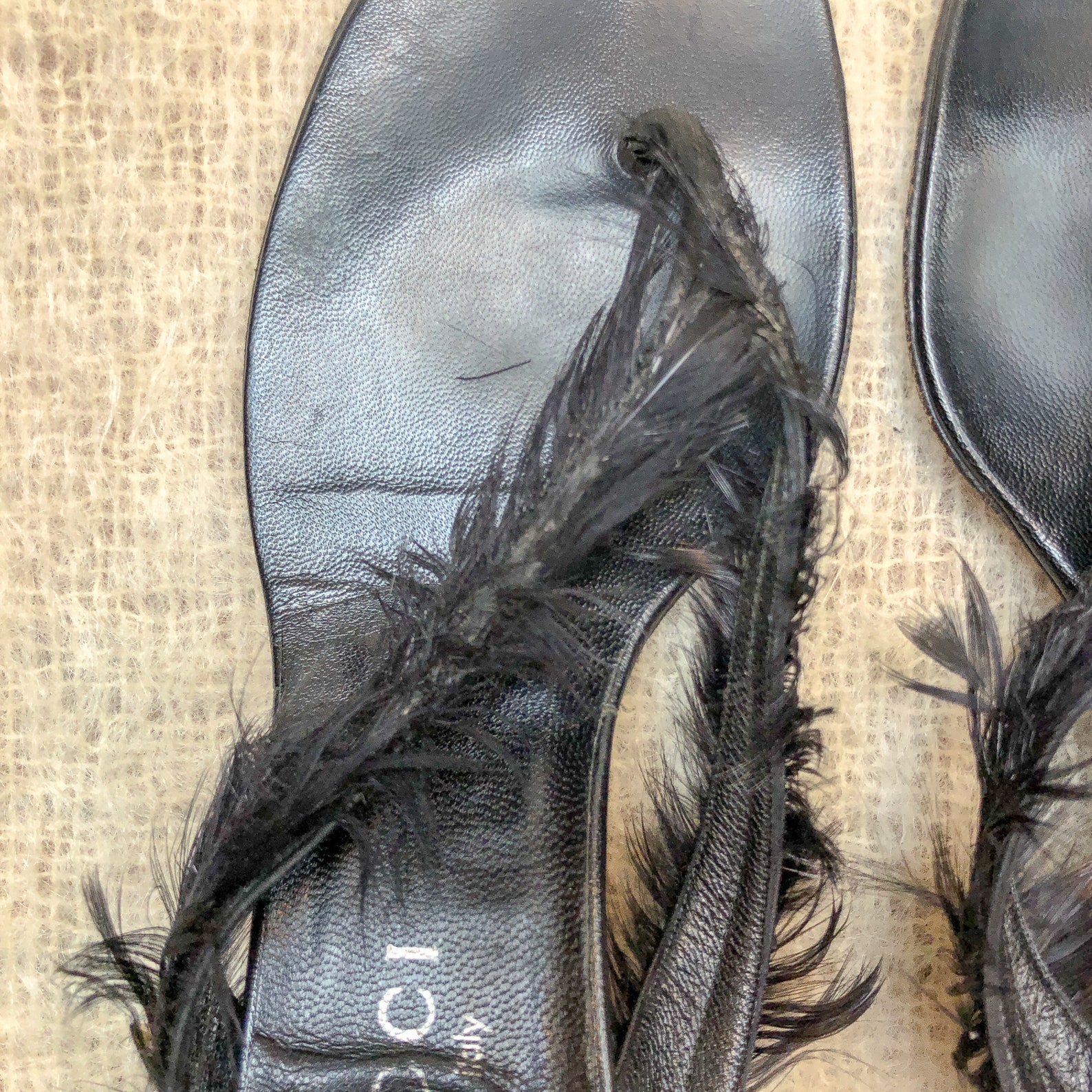 black kitten heel flip flops