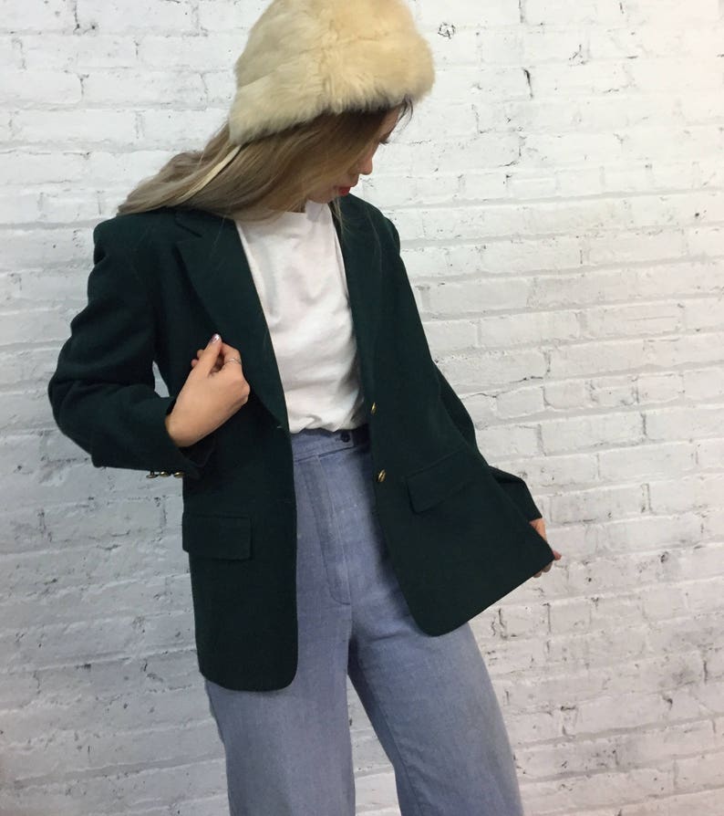 vintage Pendleton wool blazer classic forest green tweed blazer preppy gold royal crest button sport coat