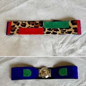80s womens suede belt with leopard print / thick statement waist belt AS IS