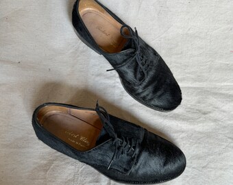 vintage Robert Clergerie pony hair lace up flats / 90s fur brogues