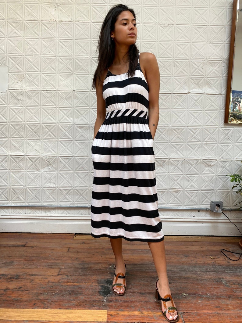 black and white striped sundress