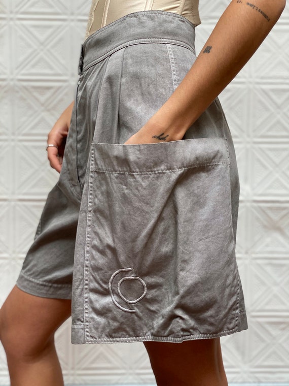 vintage gray high waist wide leg womens shorts / h