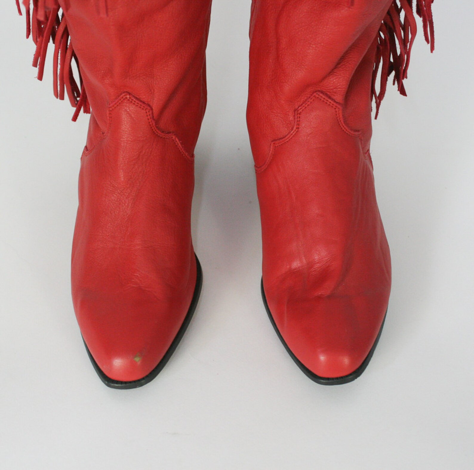 Vintage red leather western boots / fringe boots / cowgirl Etsy