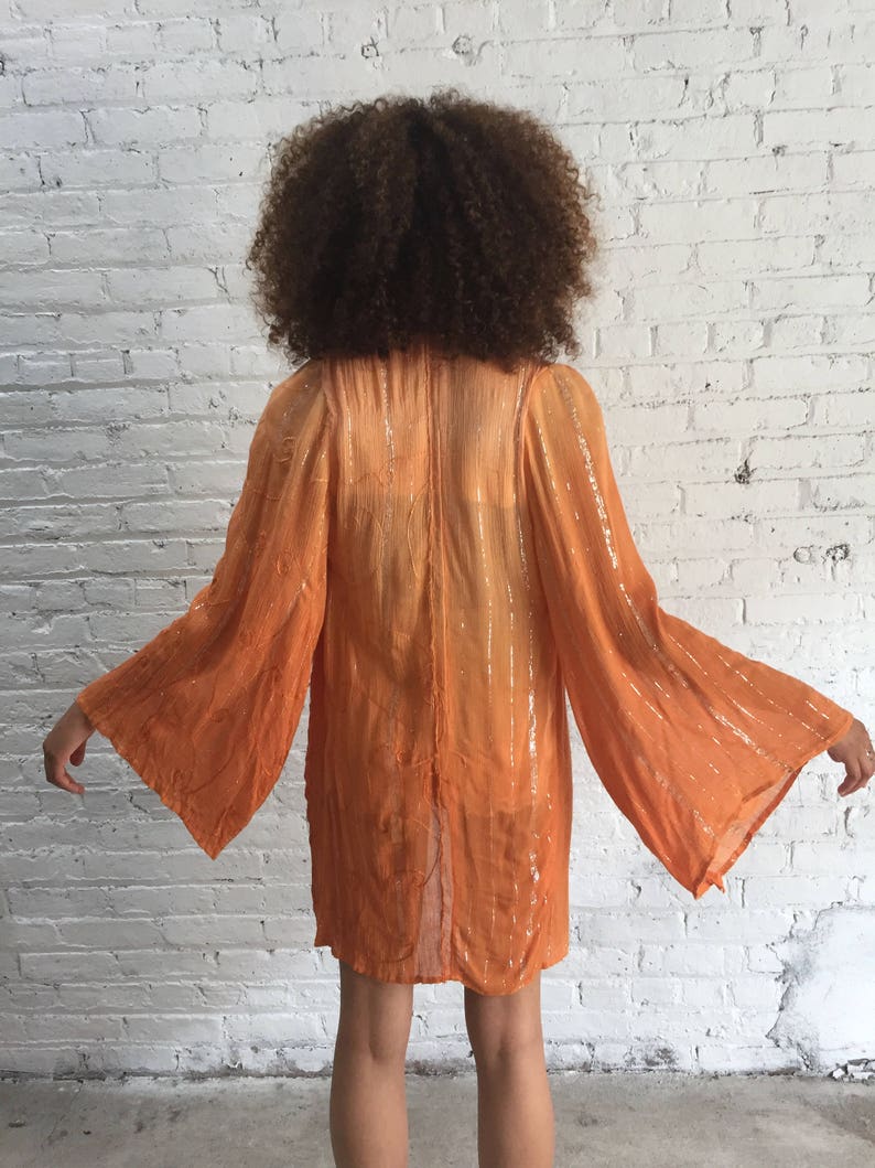 Vintage indian cotton gauze kimono / orange gauze cotton tunic Etsy