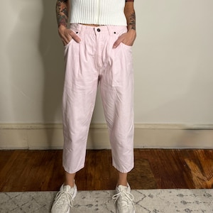 vintage pastel pink pleated jeans / 80s high waisted denim / baggy pleated jeans