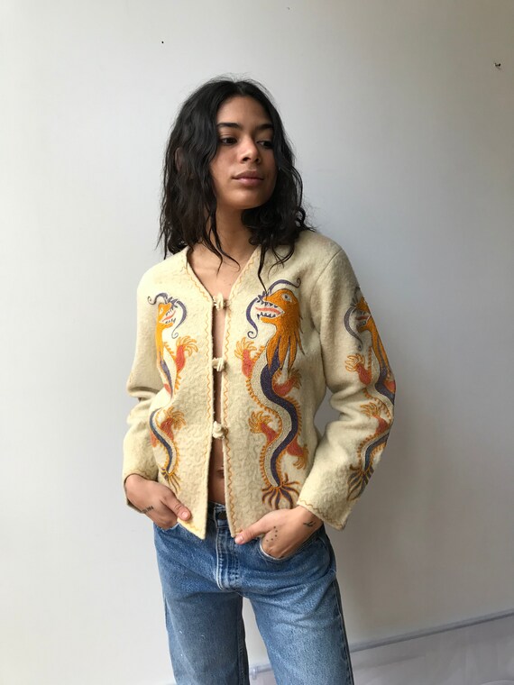 antique Chinese dragon souvenir jacket / 40s chain