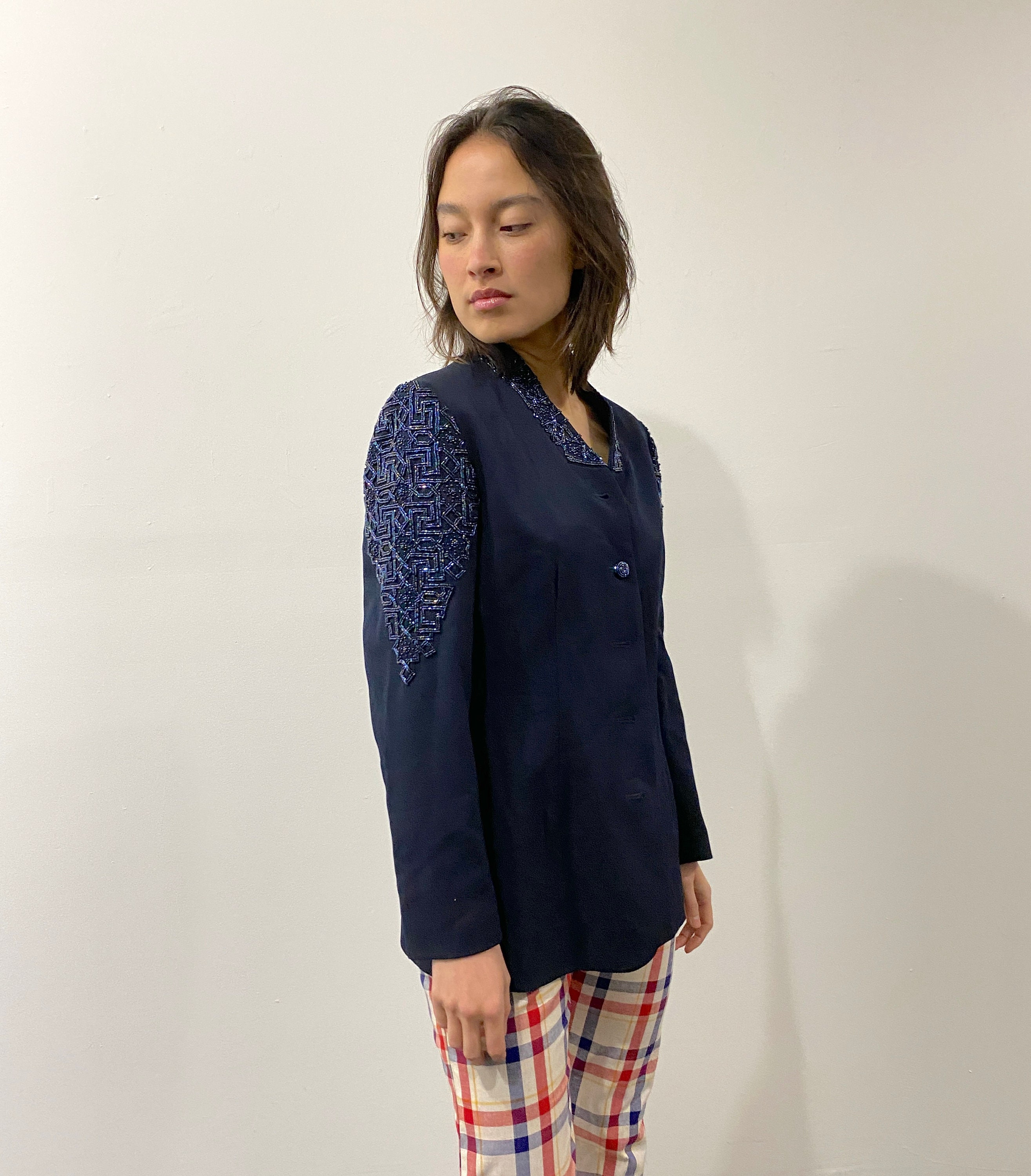 Vintage Beaded Blazer / Navy Blue Formal Wear Womens Jacket - Etsy