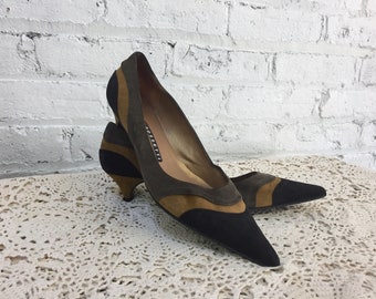 Vintage Fratelli Rossetti Wildleder Kitten Heels: Y2K Color Block Pumps, Größe 37
