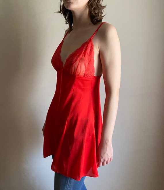vintage red negligee / 80s lace nightie / vintage… - image 3