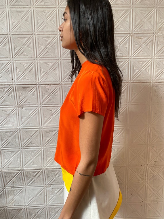 90s orange silk crop top / 1990s silk tee / short… - image 5