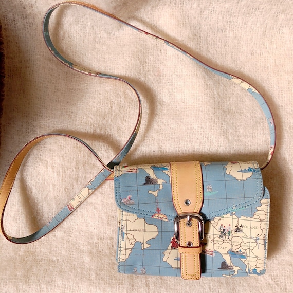 vintage travel globe print crossbody bag / map des