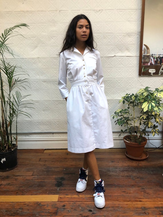 vintage 80s white dress / minimalist white shirt d