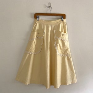 1950s circle skirt / 50s butter yellow midi skirt / pale yellow full sweep skirt