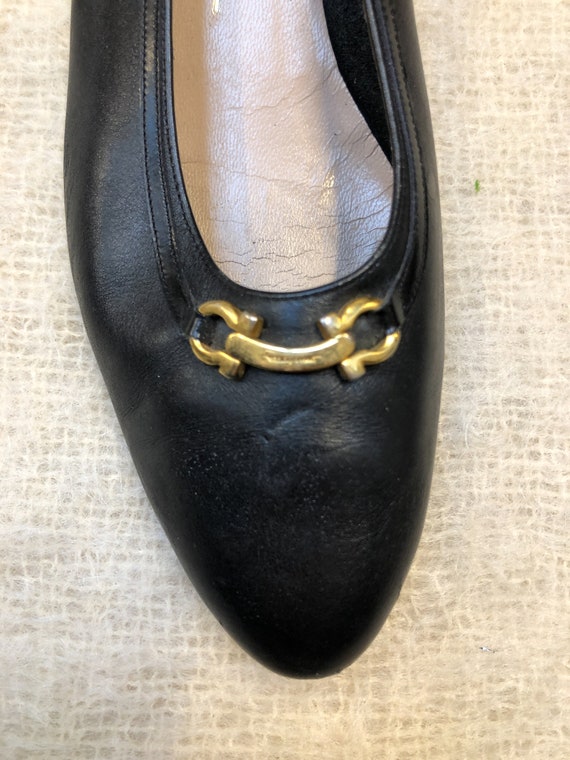 vintage Ferragamo shoes / black leather kitten he… - image 3