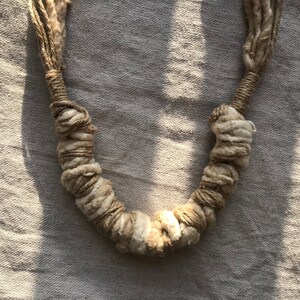 vintage natural fiber wrapped necklace / neutral minimal beachy fabric necklace image 3