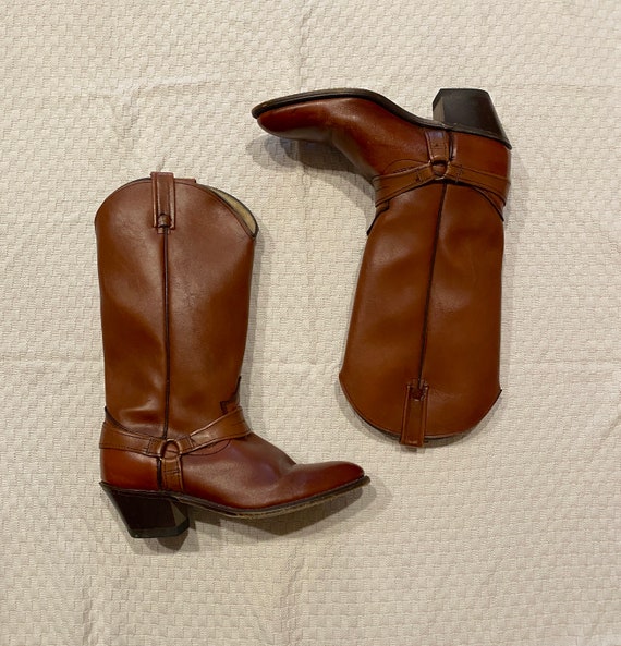 vintage chestnut brown leather cowboy boots / wes… - image 1