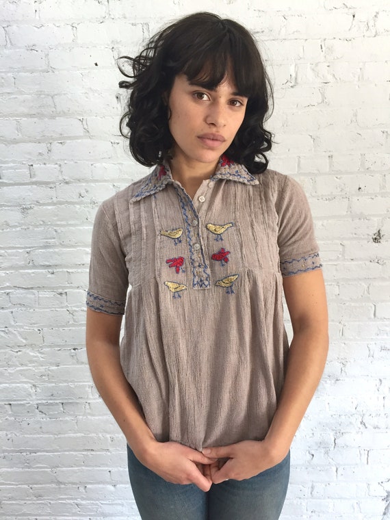 vintage 70s embroidered gauze peasant top / 1970s