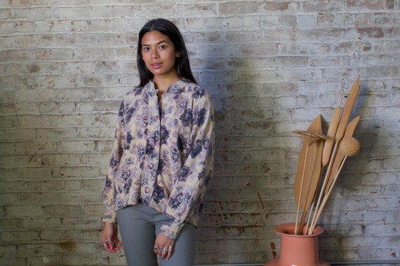vintage 80s oversize slouchy lilac floral wool swe