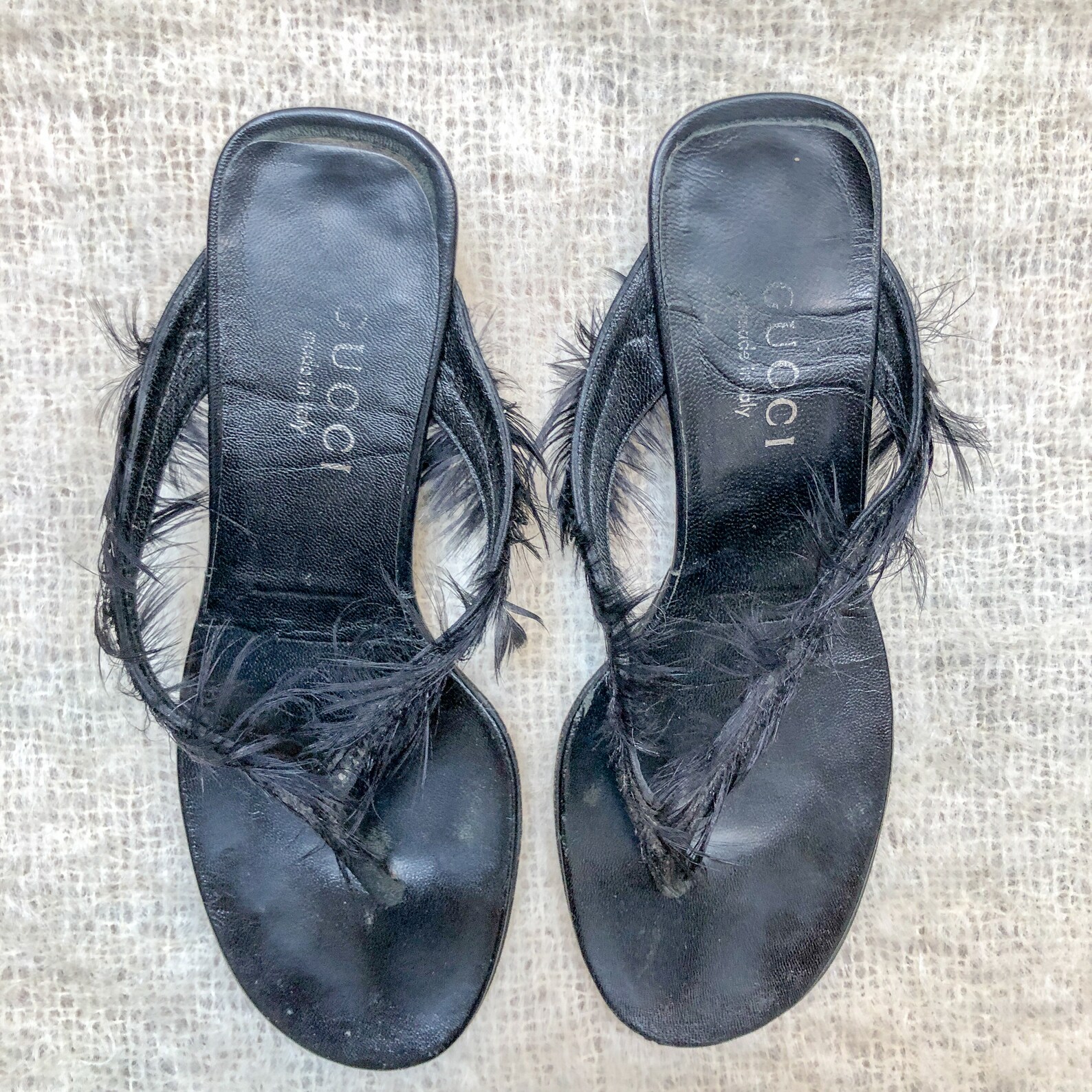 black kitten heel flip flops