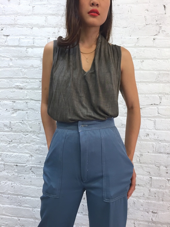 vintage silk tank top / Jane Mayle gray halter tan
