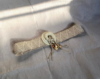 vintage boho belt / woven Waldorf Creations beaded fringe belt