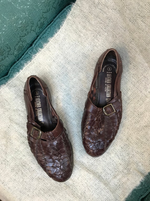 vintage mens huarache sandal / brown woven leather