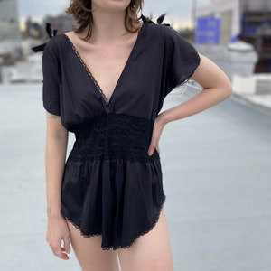 80s black lace teddy / vintage lingerie black negligee one piece image 3
