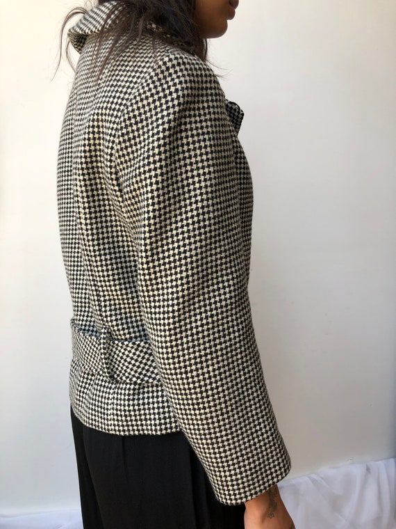 vintage 50s houndstooth wool jacket / 1950s black… - image 5