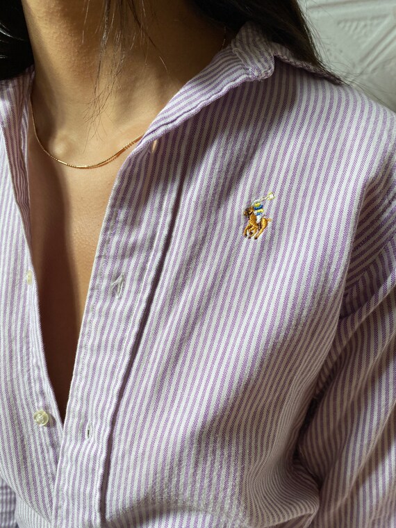 vintage Ralph Lauren oxford shirt / lavender stri… - image 3