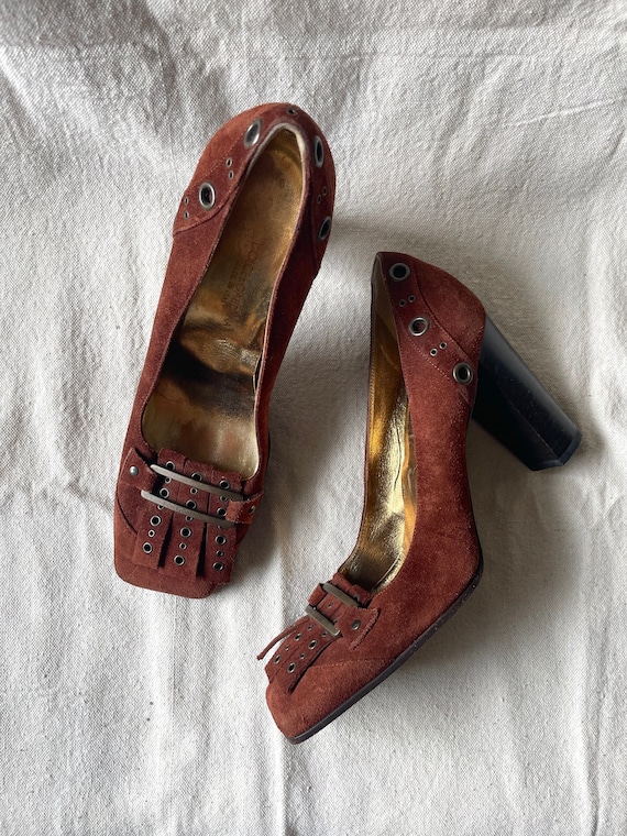 y2k Dolce and Gabbana heels / vintage suede square