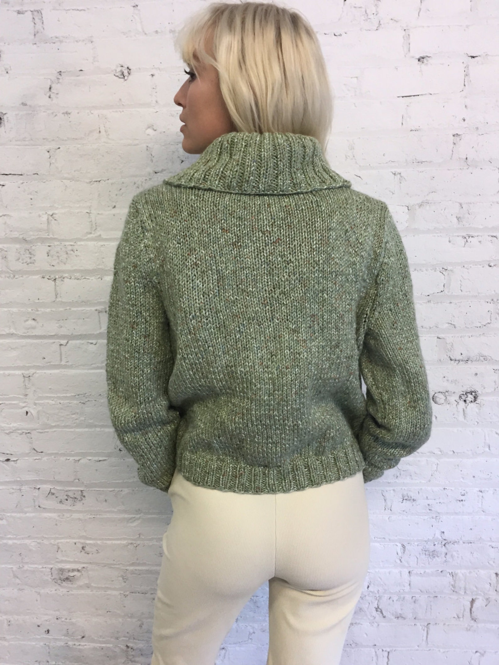 Sage green turtleneck sweater / oversize chunky knit ribbed | Etsy