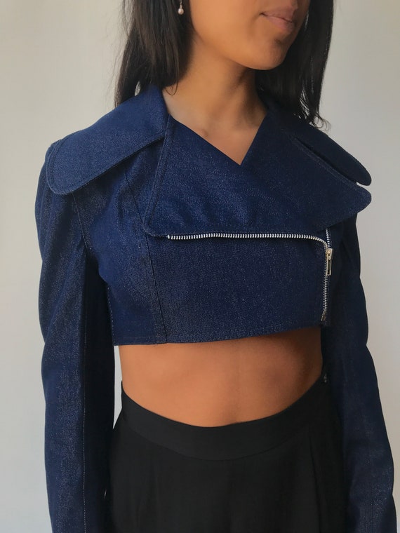 vintage Norma Kamali jacket / cropped sparkly den… - image 2