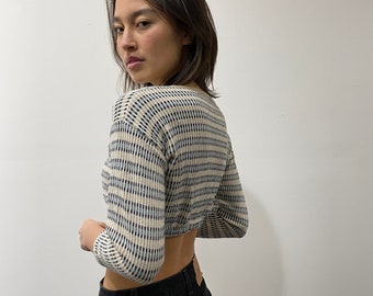 reworked vintage cropped sweater / 80s cotton grandpa sweater