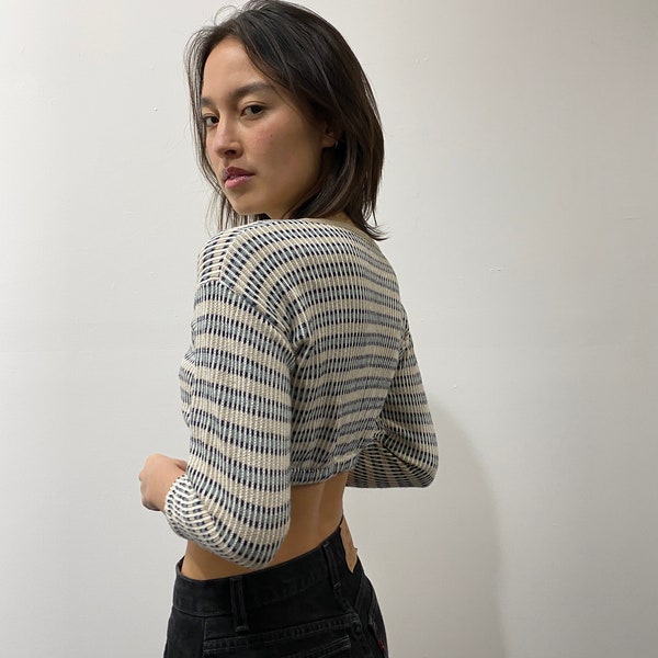 reworked vintage cropped sweater / 80s cotton grandpa sweater