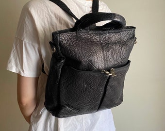 vintage Wilsons leather backpack / pebbled leather convertible bag top handle shoulder bag