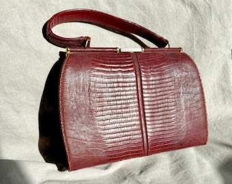 Bolso vintage de piel de serpiente con asa superior / Monedero de piel de serpiente de reptil de los años 40 y 50