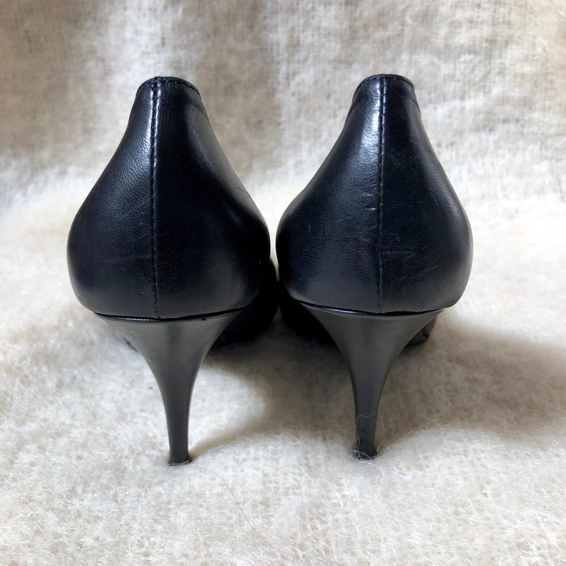 Vintage Pointed Toe Pumps / Black Leather Stilettos / Pointed | Etsy