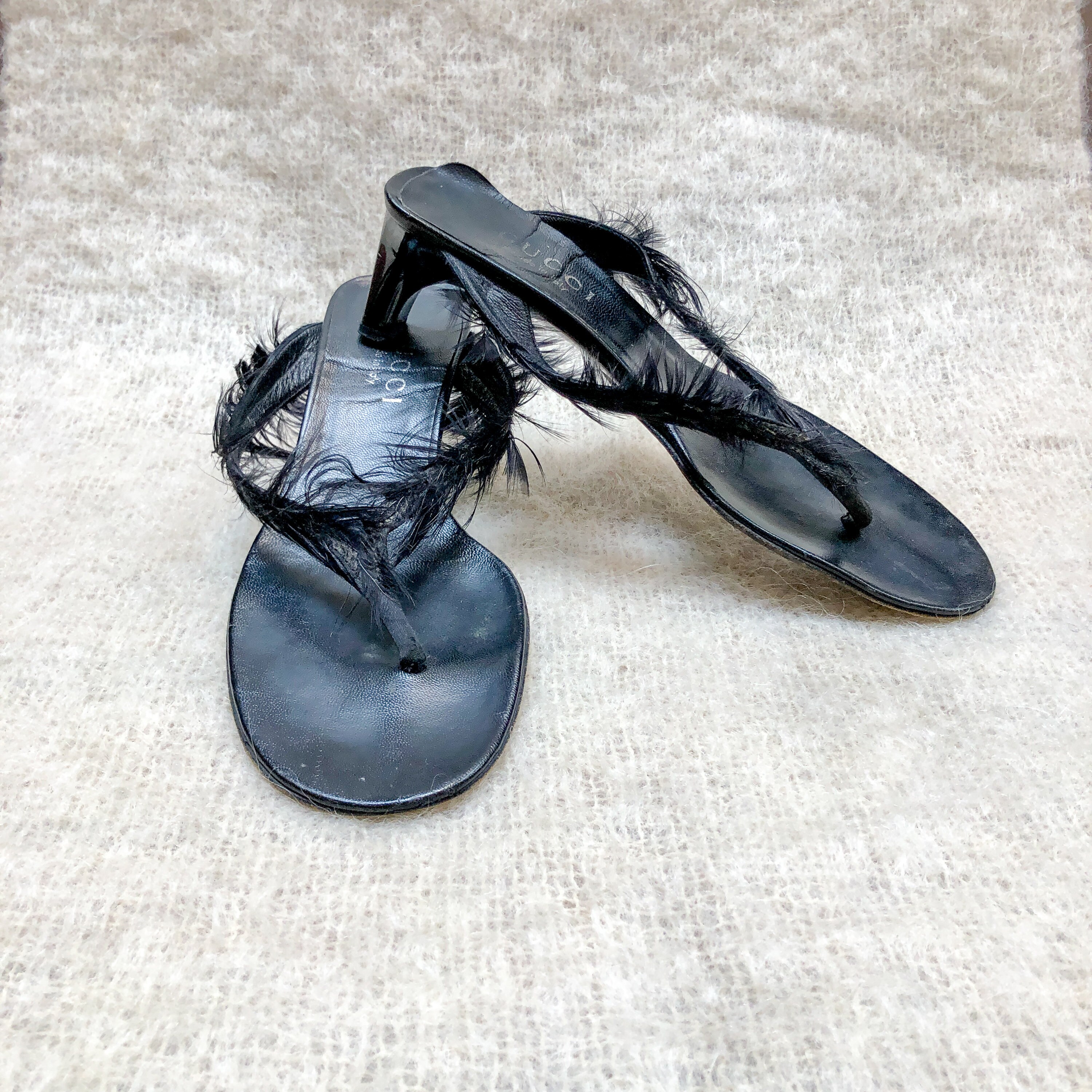 black kitten heel flip flops