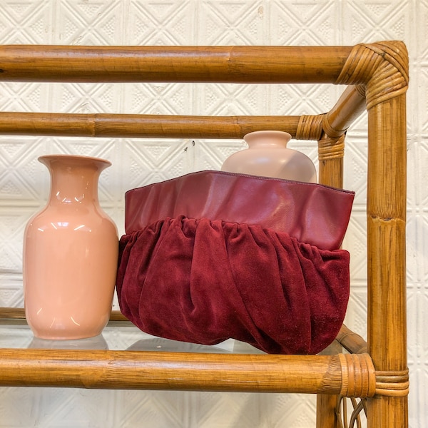 vintage Susan Gail purse / oversize burgundy suede clutch / formal minimalist bag