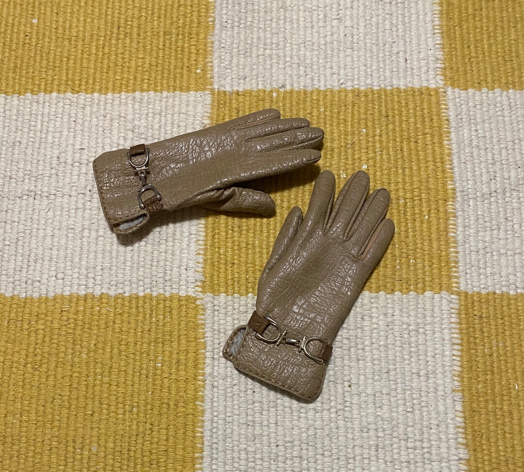 Vintage Pebbled Faux Leather Gloves / Womens Shearling Gloves Etsy