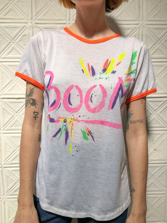 vintage 80s paper thin graphic tee / 1980s neon p… - image 3