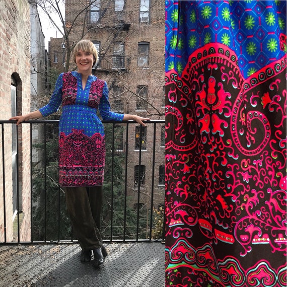 vintage 1960s dress / mod psychedelic paisley prin