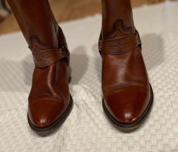 vintage chestnut brown leather cowboy boots / wes… - image 5