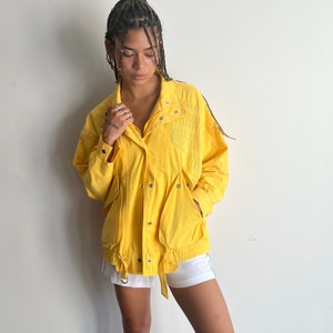 Vintage 80er Jahre Baumwoll-Moto-Jacke in gelb mit Netzeinsatz