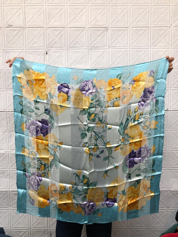 vintage Valentino rose print silk scarf / chintz f