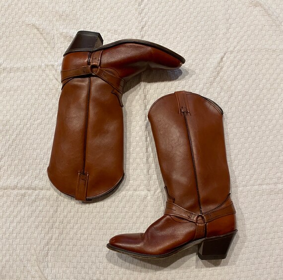 vintage chestnut brown leather cowboy boots / wes… - image 2