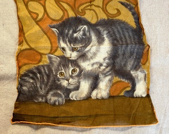 vintage cat handkerchief / 50s kitten hanky