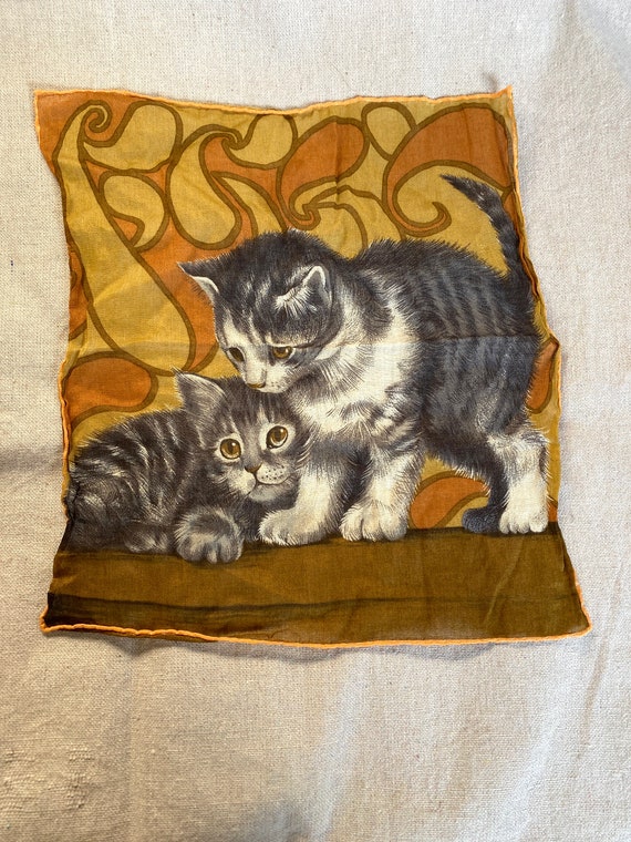 vintage cat handkerchief / 50s kitten hanky