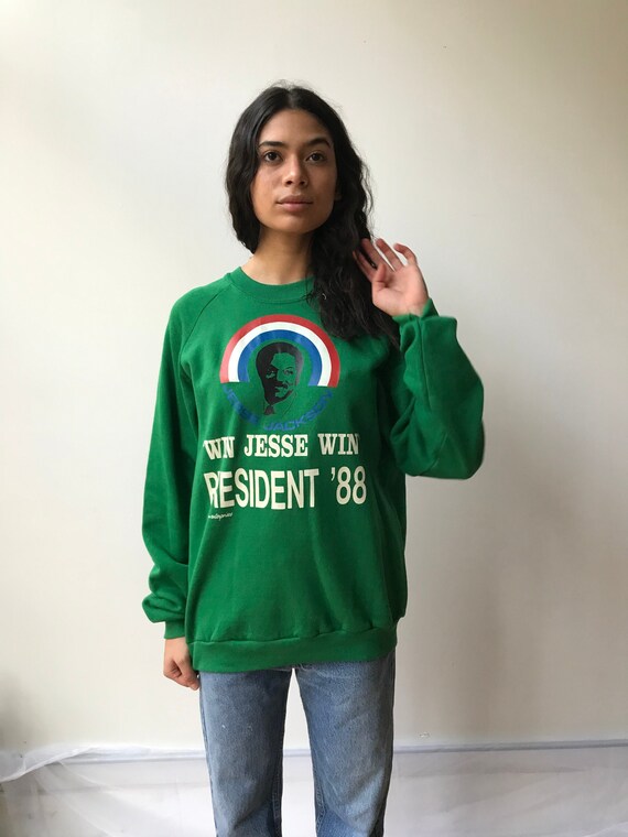 vintage Jesse Jackson graphic sweatshirt / green crew neck raglan sleeve screen print political slogan 50 50 sweatshirt unworn NWT