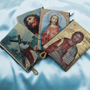 Sac à main tissé Jésus-Christ|Sac à main concept religieux|Sac pour pièces de monnaie en tissu tissé|Pochette Isa Masih à fermeture éclair polyvalente|Portefeuille à motif Sainte-Marie et Jésus